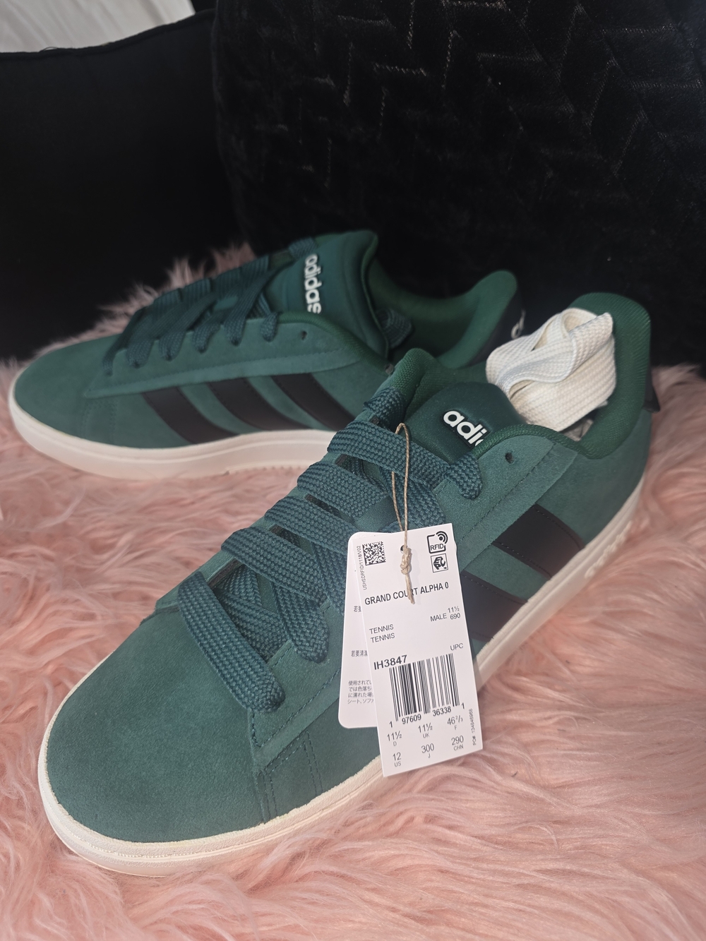 adidas Green Suede Sneakers with Black Stripes and White Soles